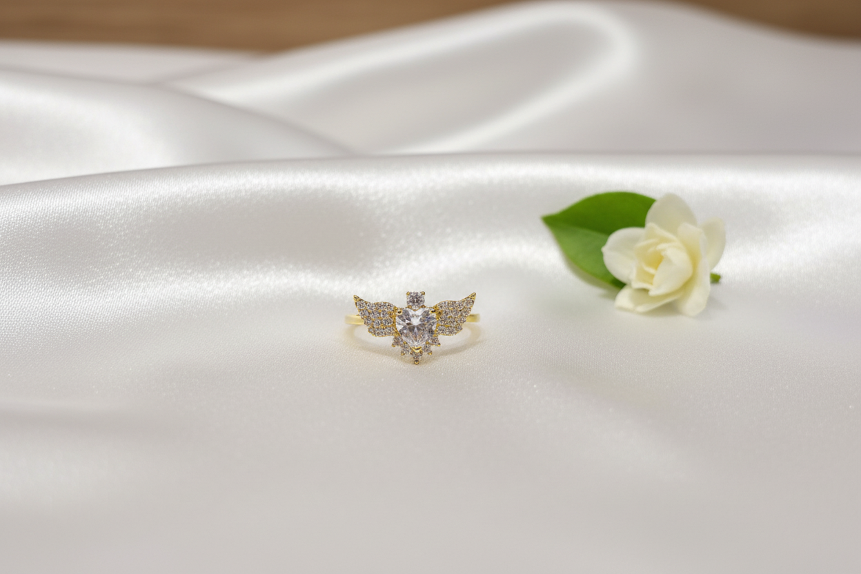 Gold & Diamond Angel Wings Adjustable Ring