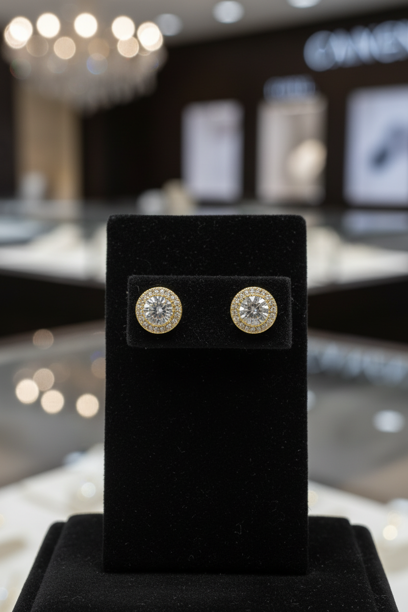Gold Diamond Circular Studs