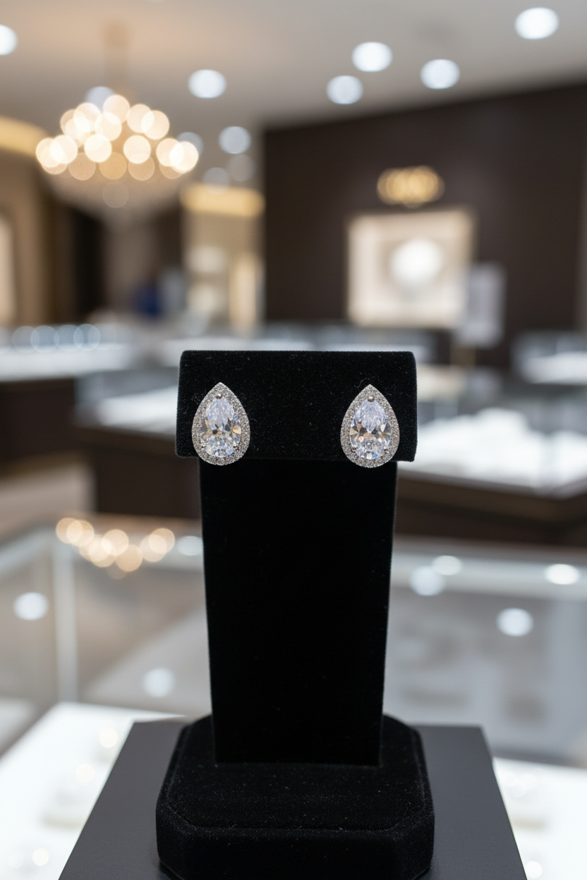 Silver Diamond Dew Drops Studs