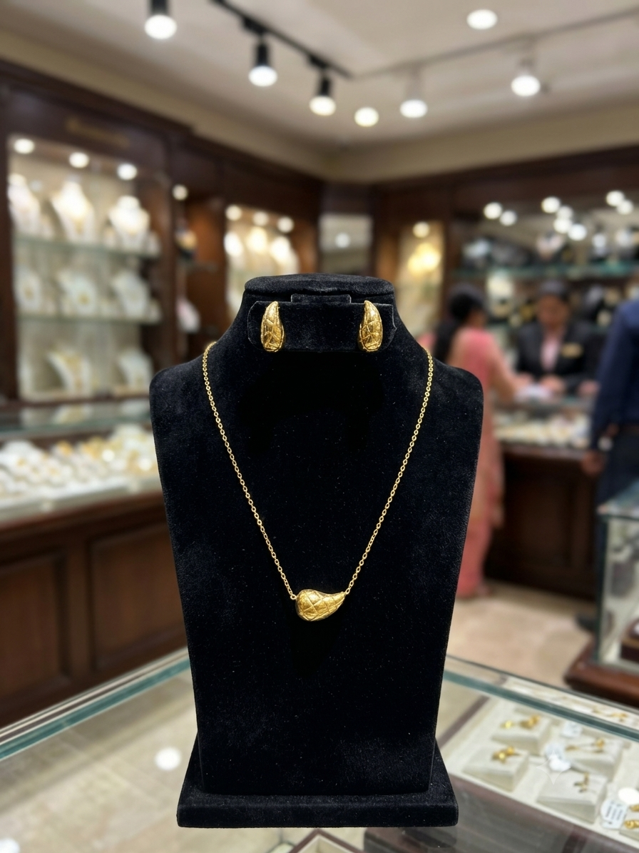 Gold Croissant Pendant & Huggie Hoop Set