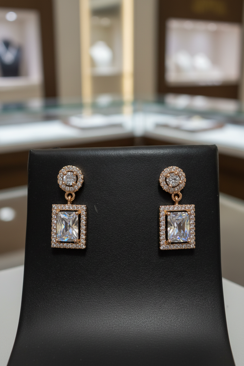 Double Stone Rectangle Drop Earrings