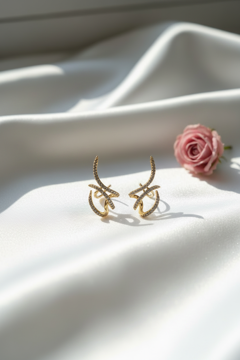 Rose Gold Diamond Infinity Curve Earrings