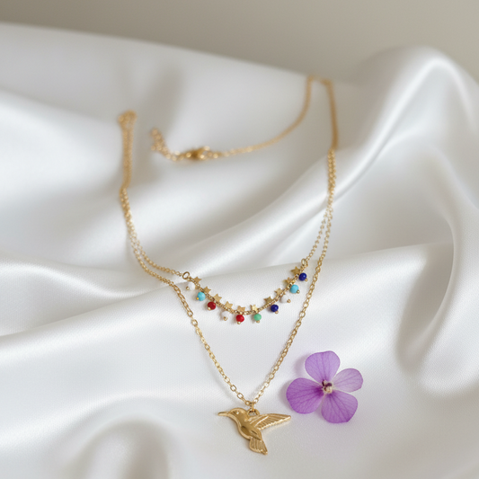 Gold Bird Colorful Layered Chain