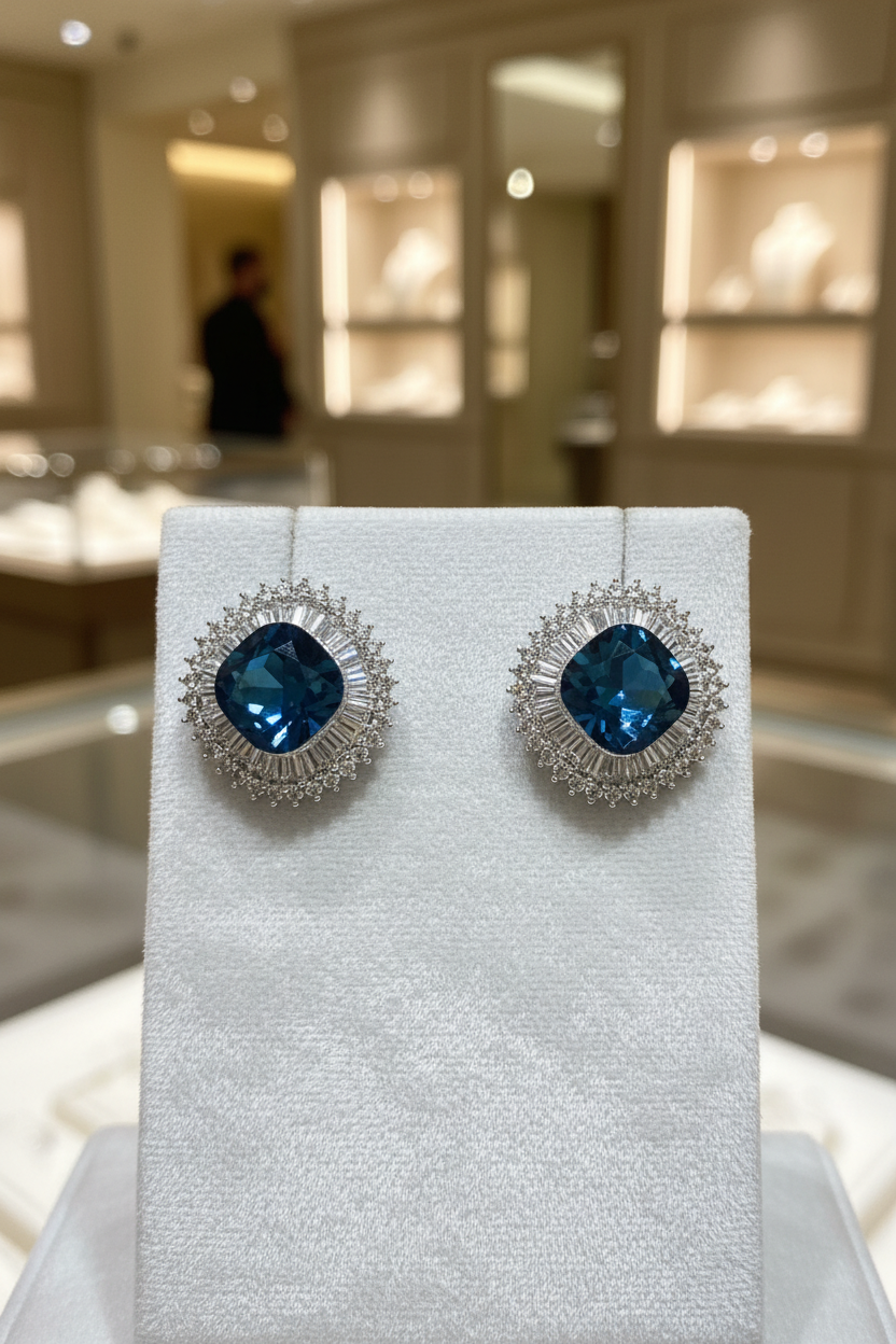 Blue Crystal Diamond Studs