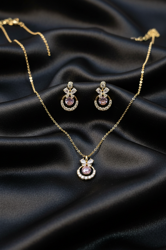 Gold Blush Bow Necklace Set