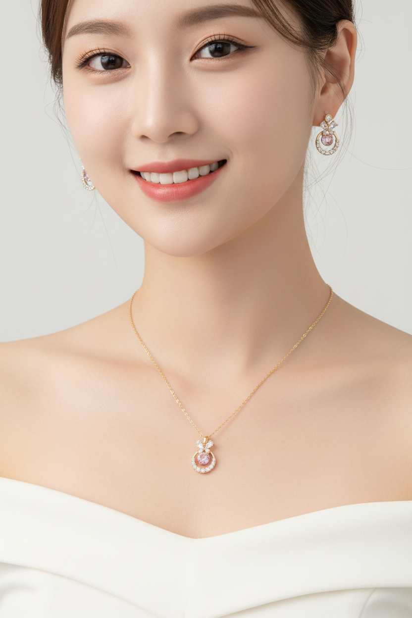Gold Blush Bow Necklace Set