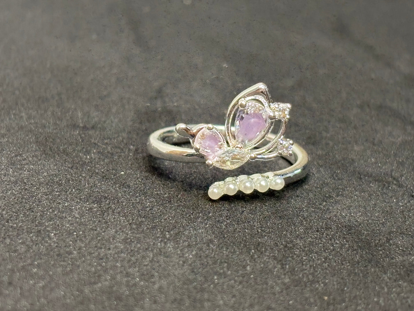 Silver Purple Butterfly Adjustable Ring
