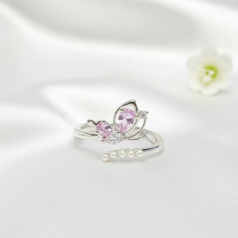 Silver Purple Butterfly Adjustable Ring