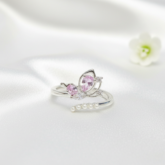 Silver Purple Butterfly Adjustable Ring