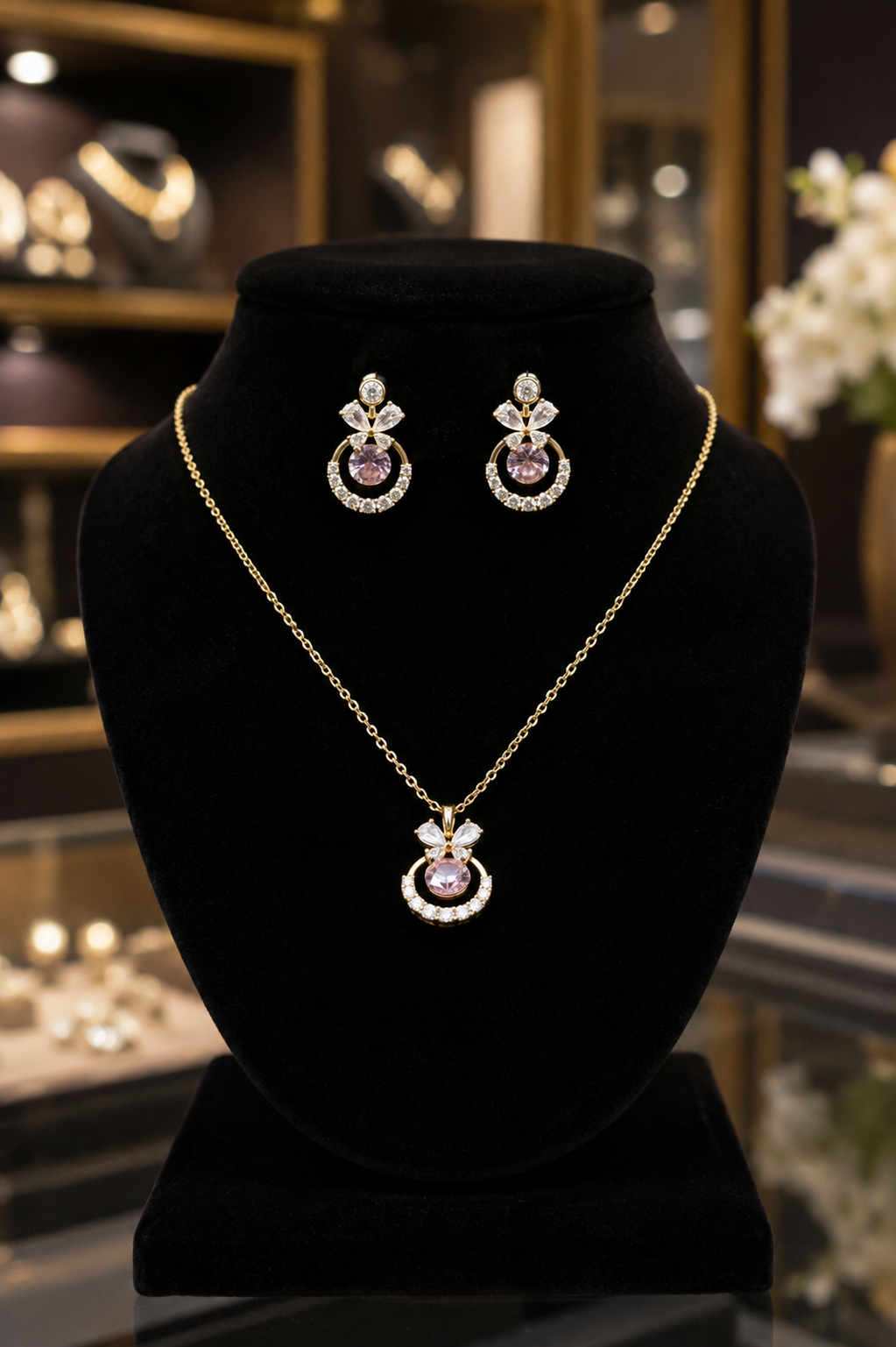 Gold Blush Bow Necklace Set