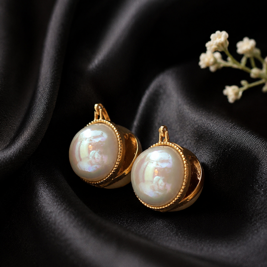 Golden Double Pearl Hoop Earrings