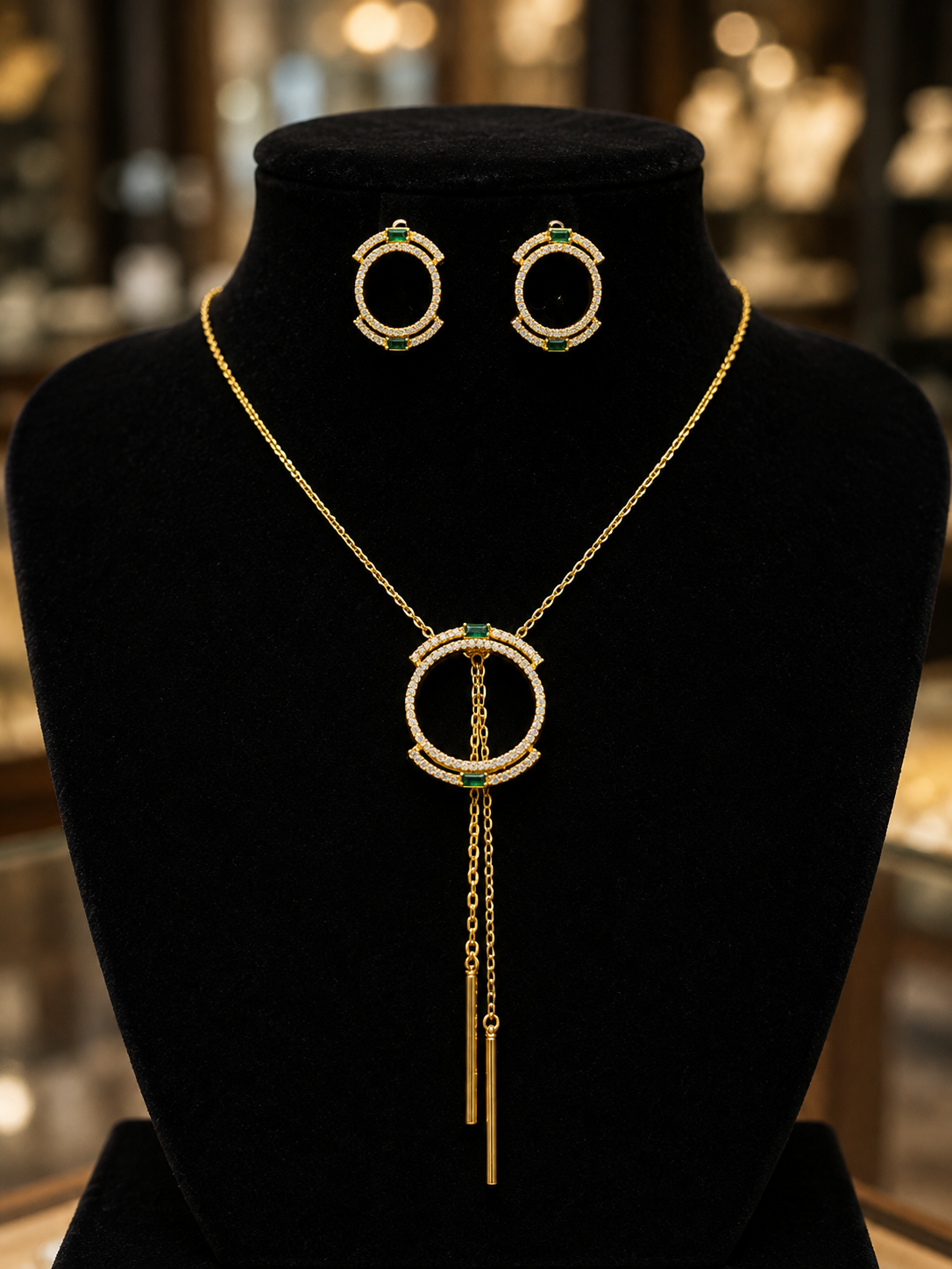 Gold Diamond Orbit Pendant & Earrings Set