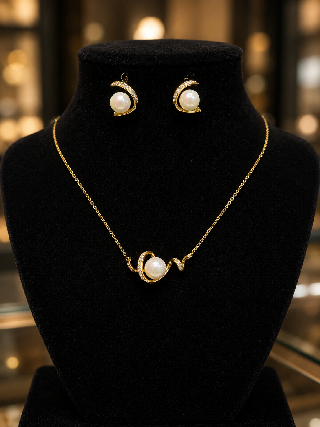 Golden Pearl Saturn Pendant & Earrings Set