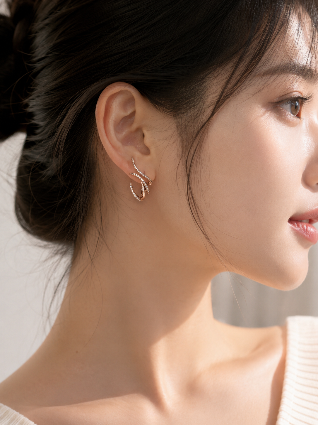 Rose Gold Diamond Infinity Curve Earrings