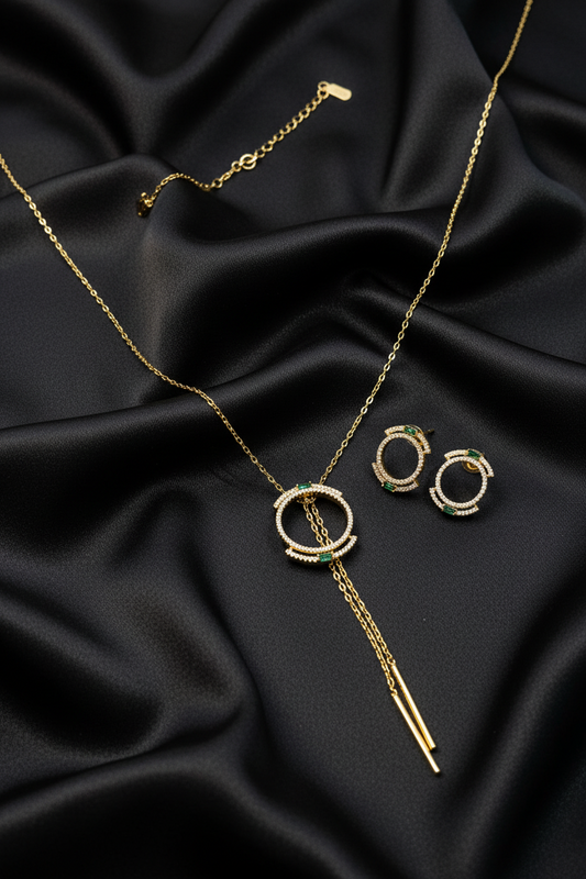 Gold Diamond Orbit Pendant & Earrings Set