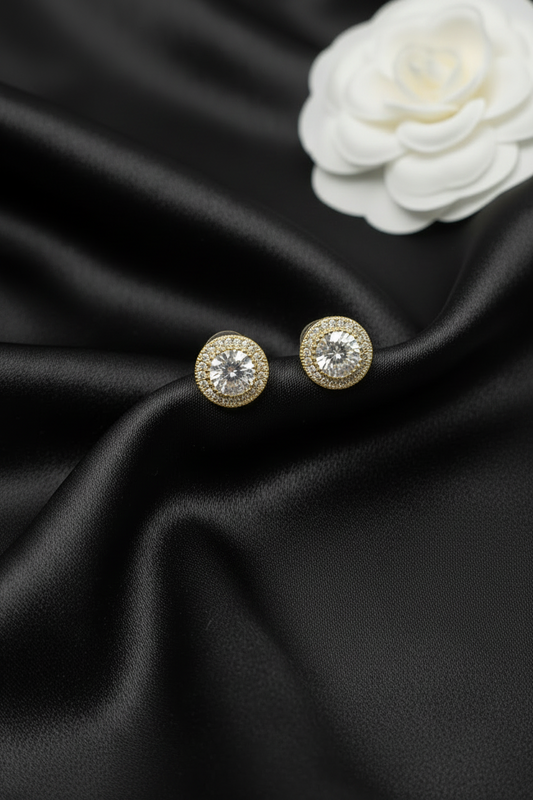 Gold Diamond Circular Studs