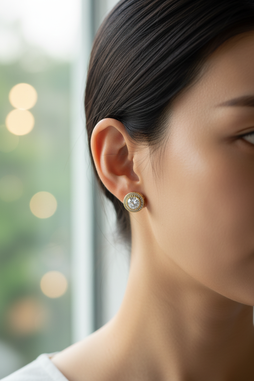 Gold Diamond Circular Studs