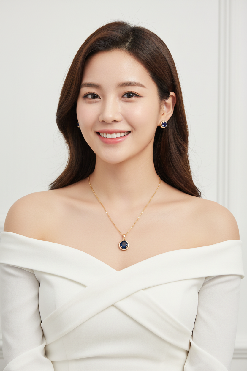 Gold Royal Blue Stone Necklace Set
