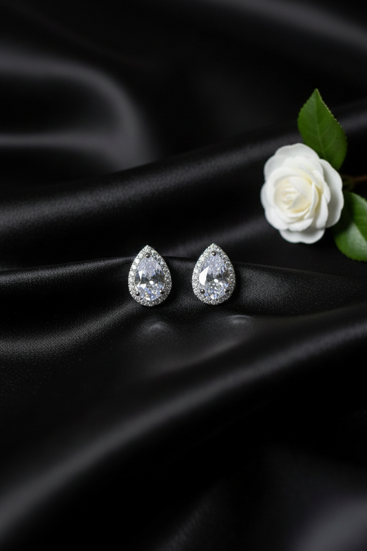 Silver Diamond Dew Drops Studs