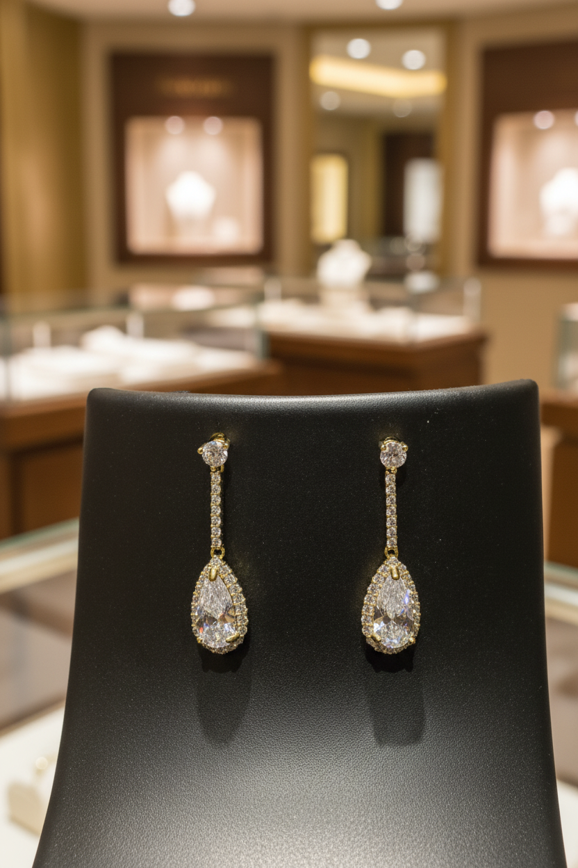 White Stone Drop Earrings