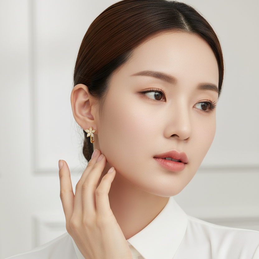 Golden Diamond Flower Hoops