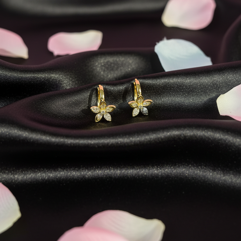 Golden Diamond Flower Hoops