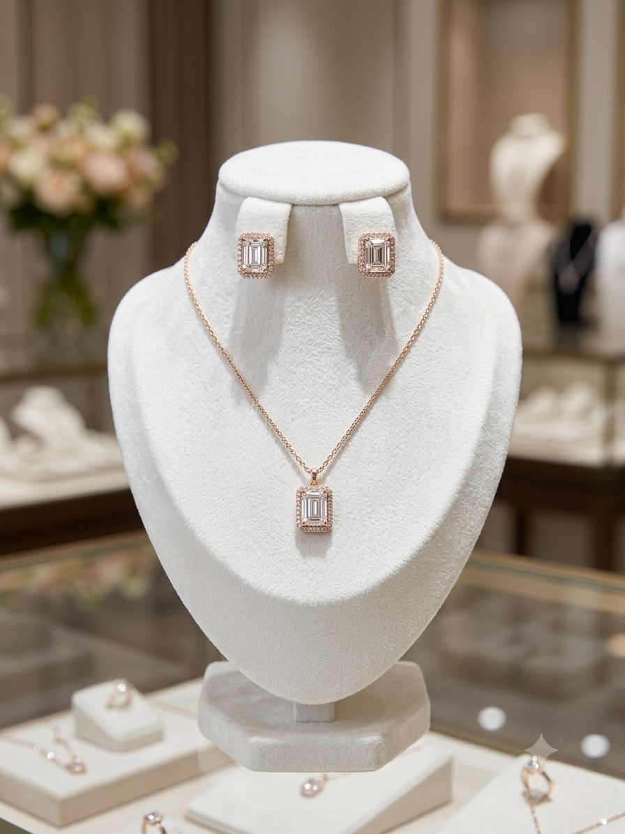 Gold Emerald-Cut Cubic Stone Jewelry Set