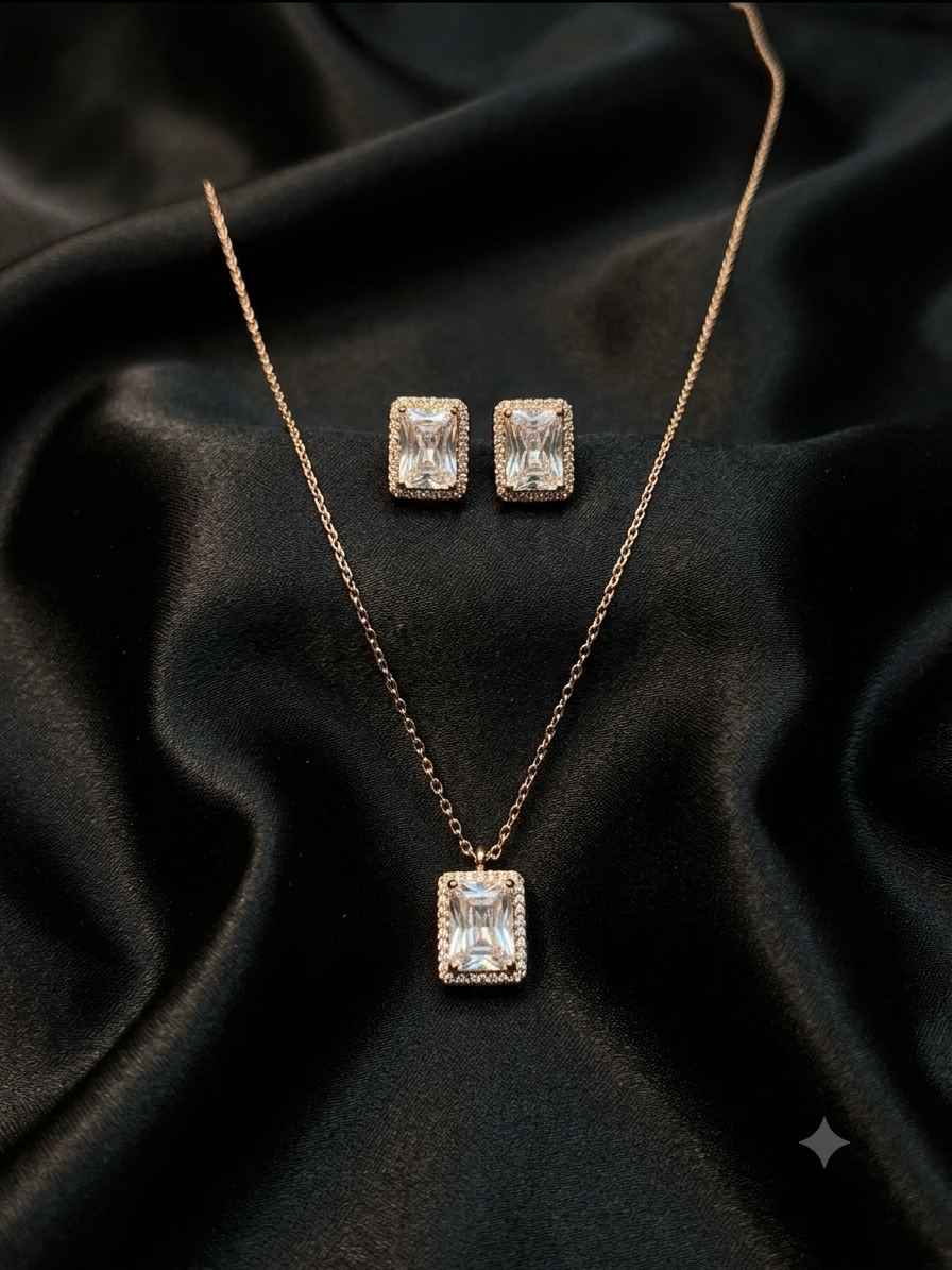 Gold Emerald-Cut Cubic Stone Jewelry Set