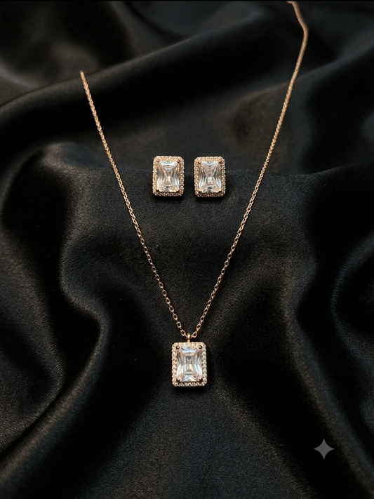 Gold Emerald-Cut Cubic Stone Jewelry Set