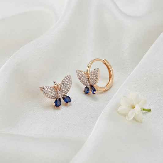 Blue Diamond Butterfly Hoops