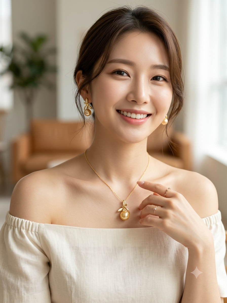 Golden Pearl Bow Drop Necklace Set