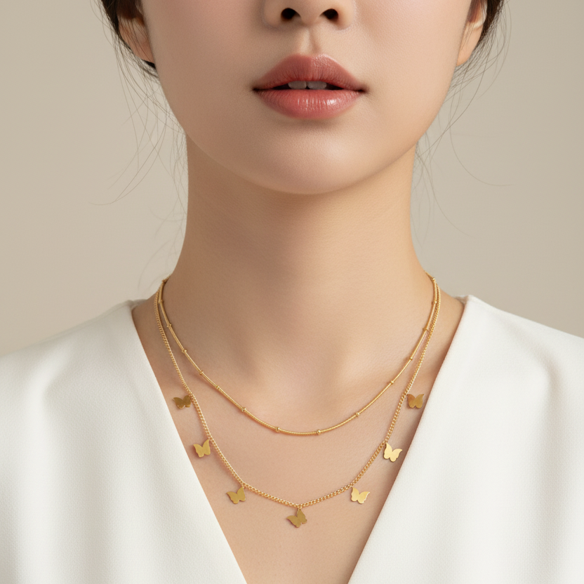 Gold Butterfly Layered Chain