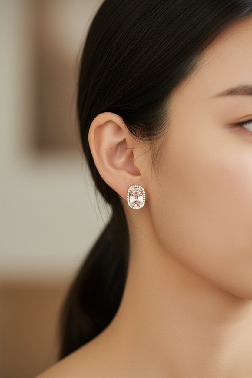 Shimmer Pink Stone Earrings