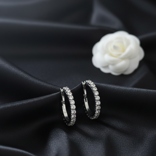 Silver Diamond Simple Hoops