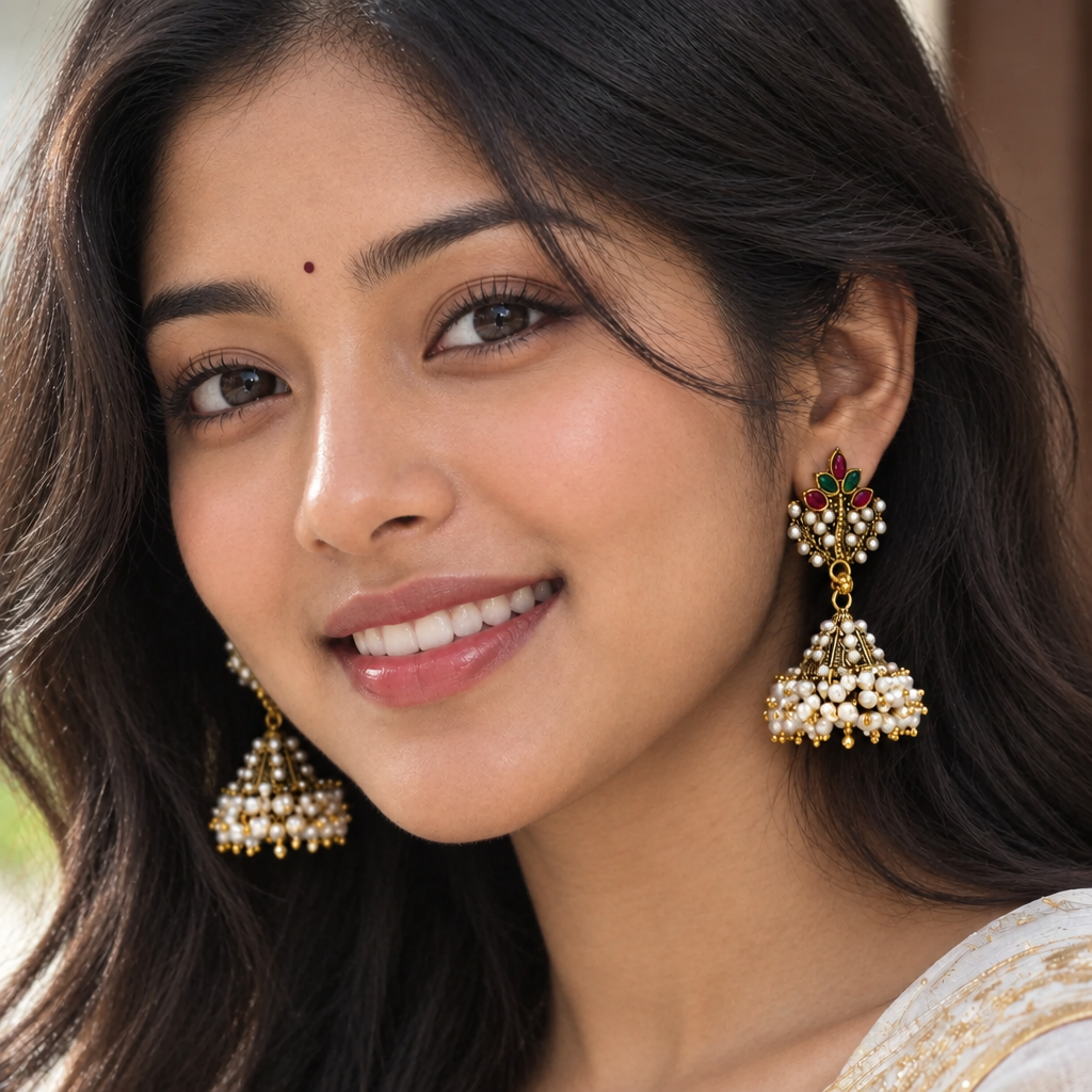 Gold Pearl Jhumki