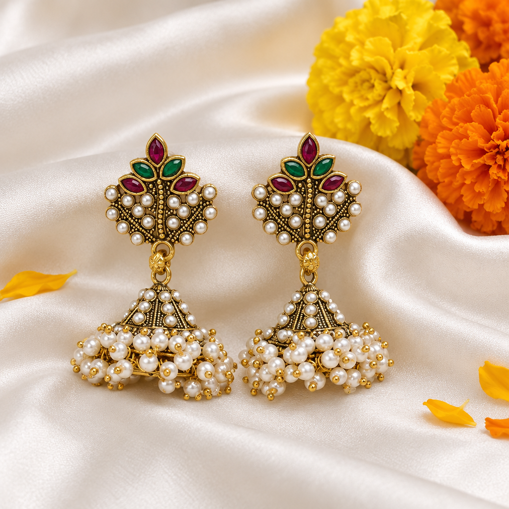 Gold Pearl Jhumki