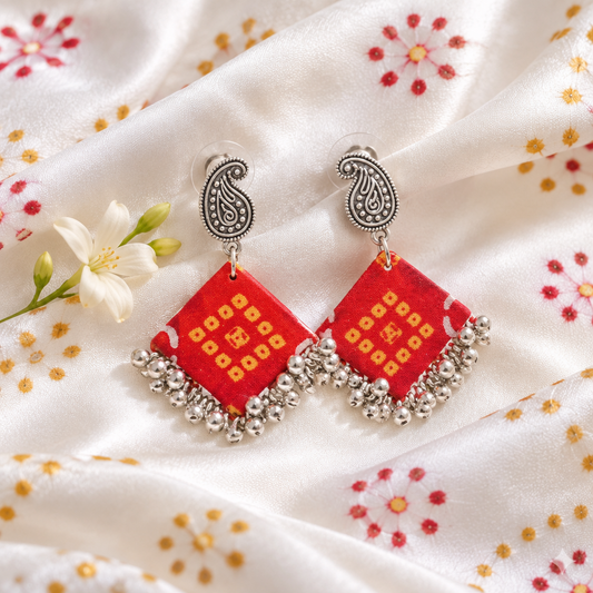 Handmade Ghungroo Earrings - Red