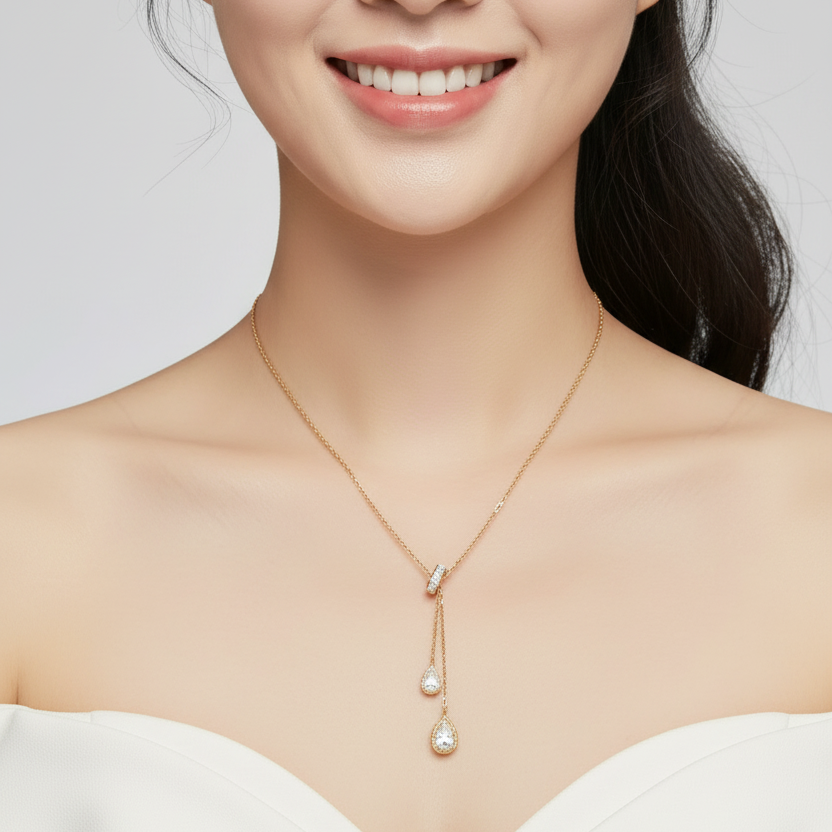 Gold Dual Teardrop Pendant Chain