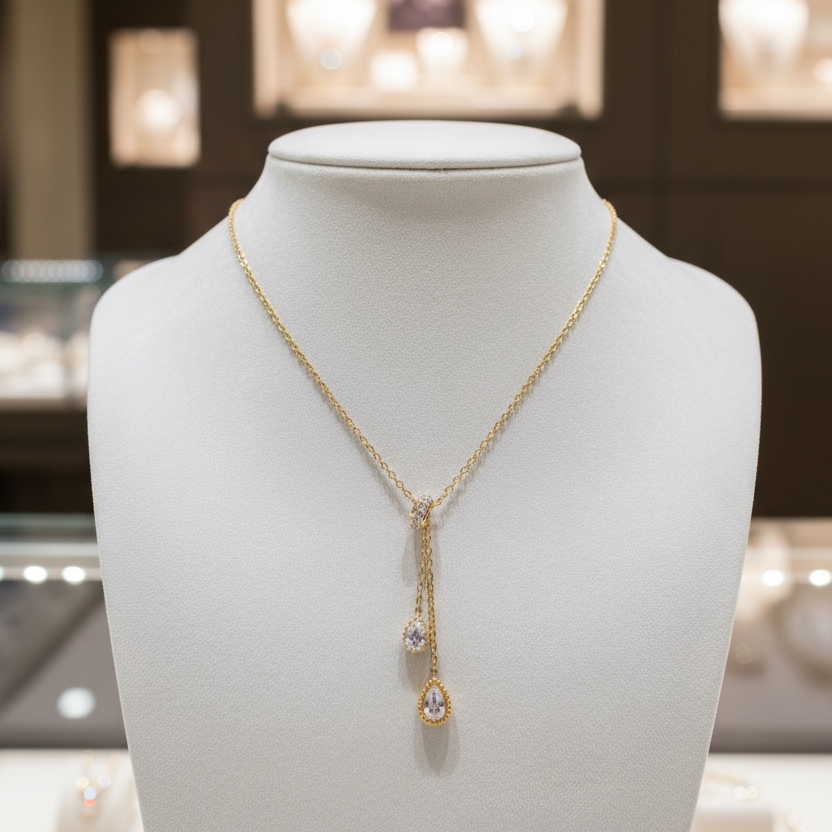 Gold Dual Teardrop Pendant Chain