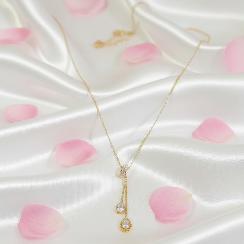 Gold Dual Teardrop Pendant Chain