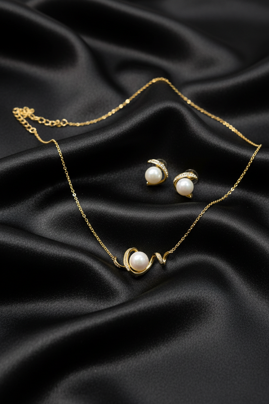 Golden Pearl Saturn Pendant & Earrings Set
