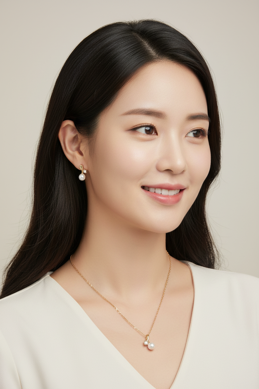 Gold Pearl & Diamond Twisted Pendant & Earrings Set
