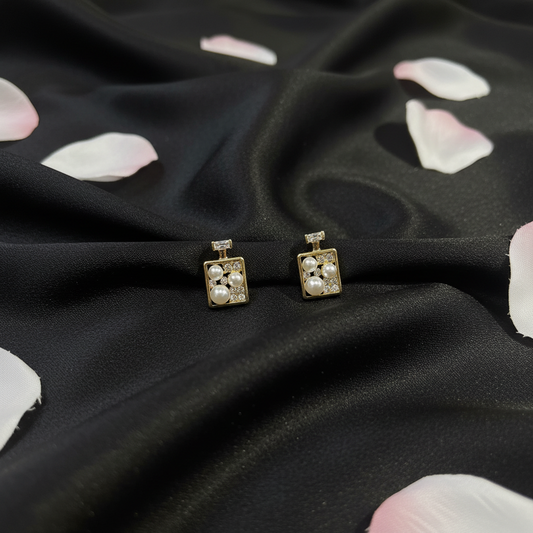 Golden Pearl & Diamond Frame Studs