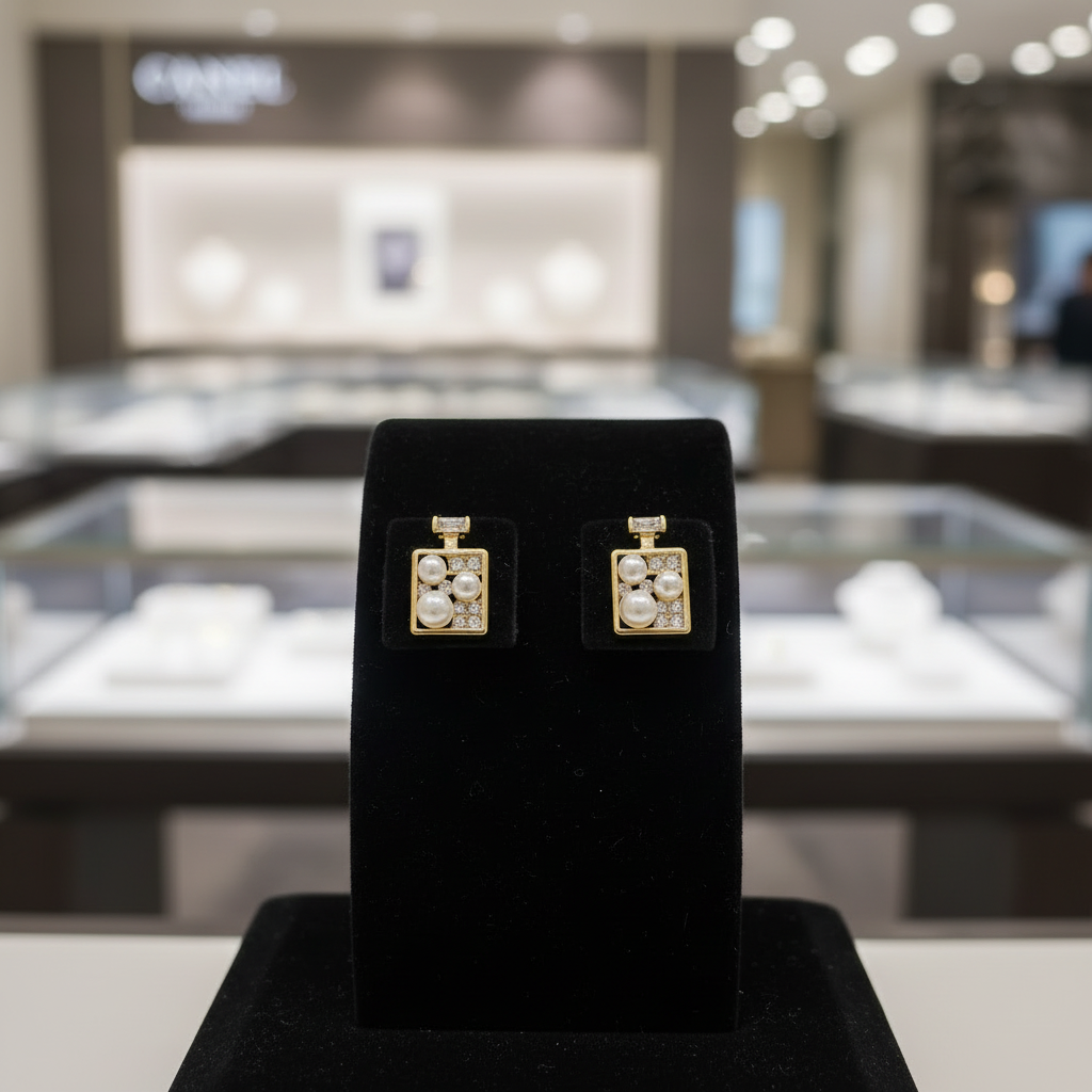 Golden Pearl & Diamond Frame Studs