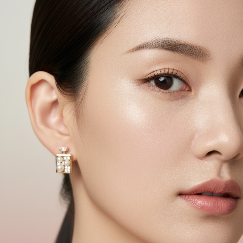 Golden Pearl & Diamond Frame Studs