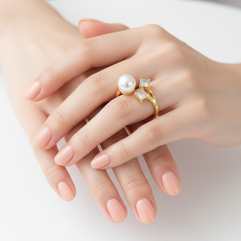 Gold Pearl Prism Adjustable Ring