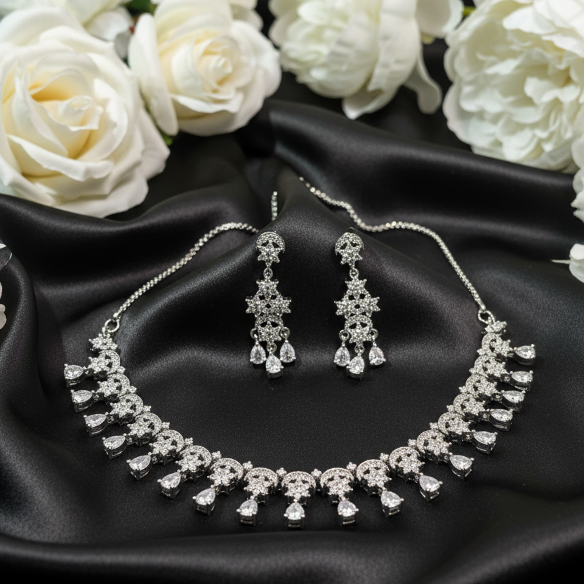 Silver Blossom Choker Set