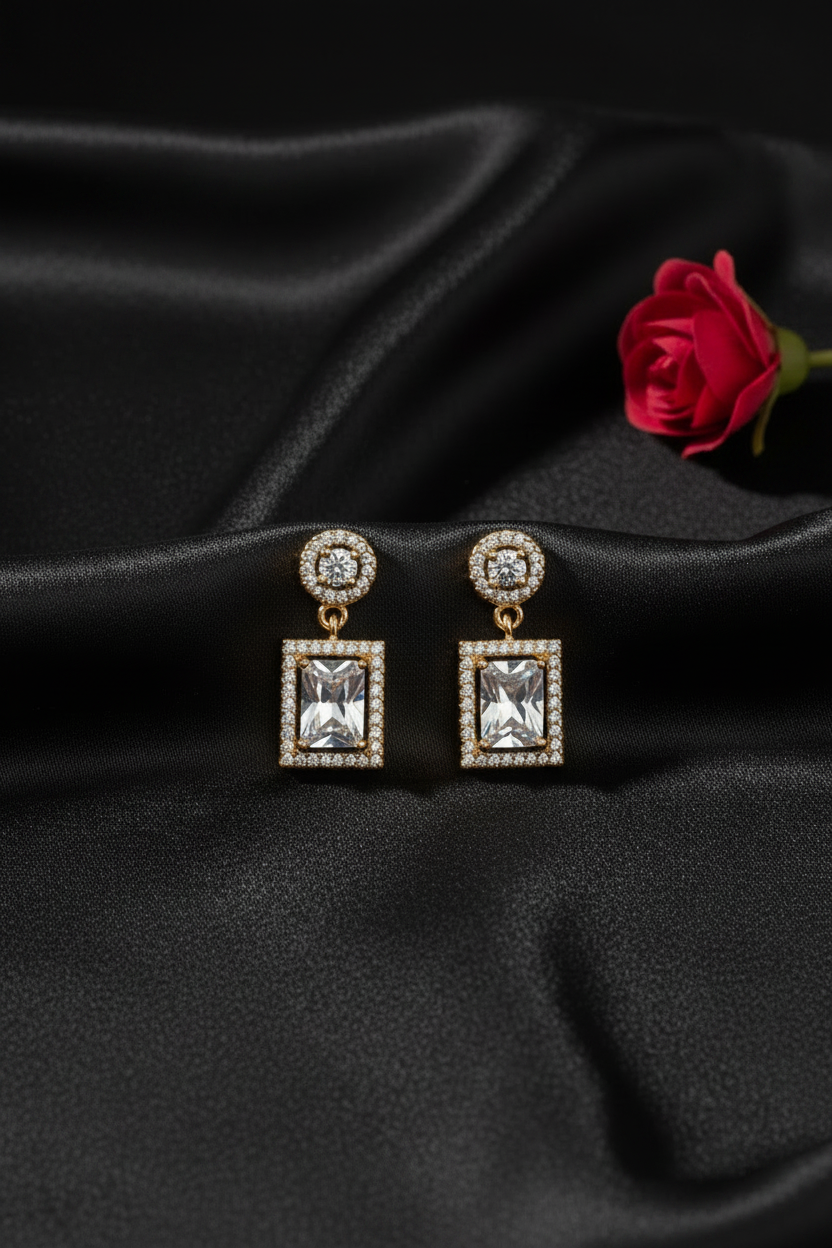 Double Stone Rectangle Drop Earrings