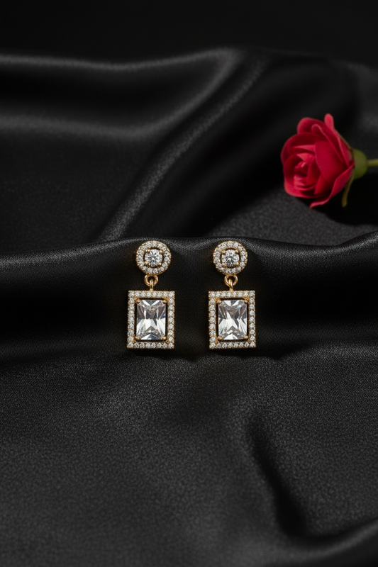 Double Stone Rectangle Drop Earrings