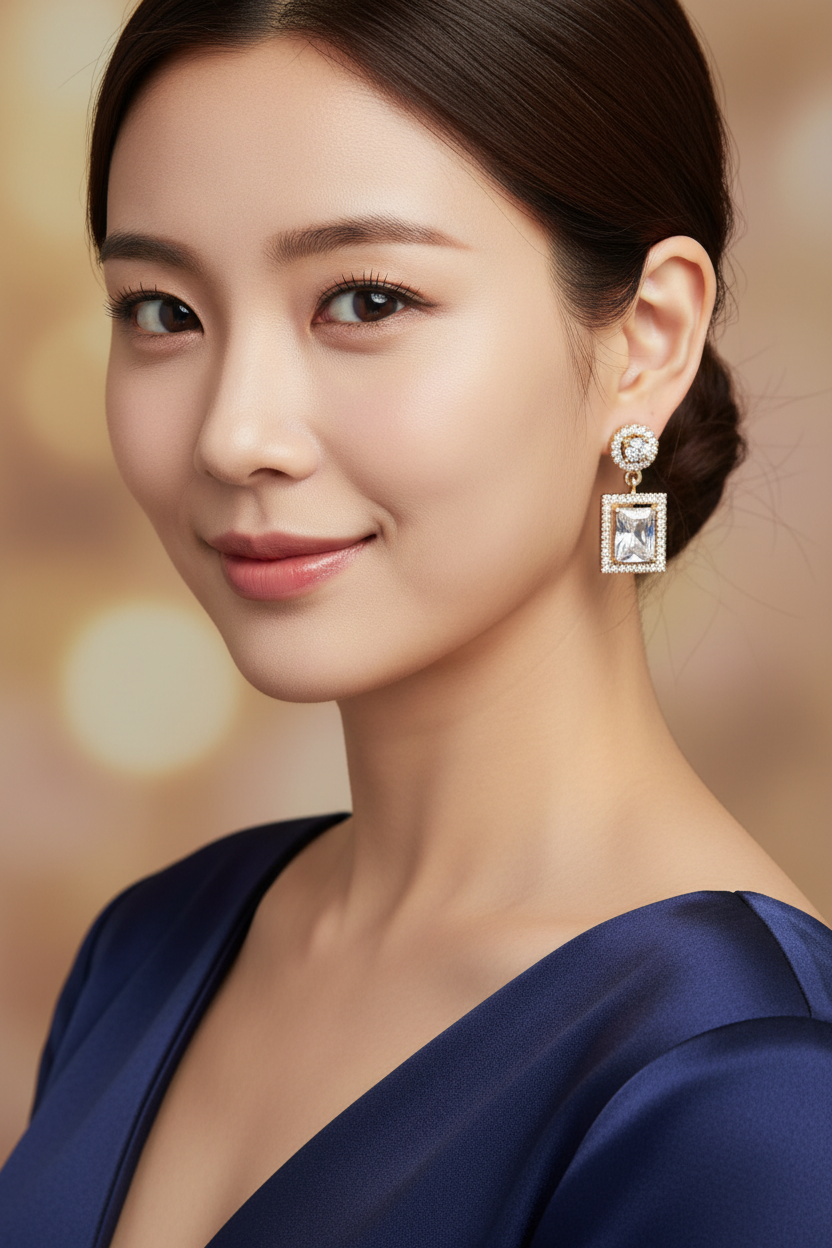 Double Stone Rectangle Drop Earrings